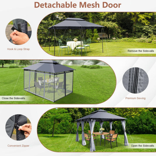 10 Feet x 13 Feet Tent Canopy Shelter with Removable Netting Sidewall-Gray Online now