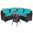 4 Pieces Outdoor Cushioned Rattan Furniture Set-Turquoise Sale