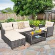 4 Pieces Patio Rattan Furniture Set with Cushion and Table Shelf-Off White For Discount