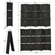 6 Panel Folding Weave Fiber Room Divider with 2 Display Shelves -Black Online Sale