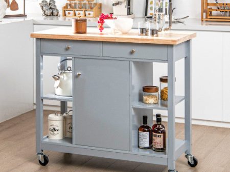 Mobile Kitchen Island Cart with 4 Open Shelves and 2 Drawers Fashion