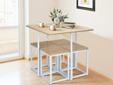 5 Pieces Metal Frame Dining Set with Compact Dining Table and 4 Stools -Natural Cheap