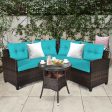 4 Pieces Outdoor Cushioned Rattan Furniture Set-Turquoise Sale