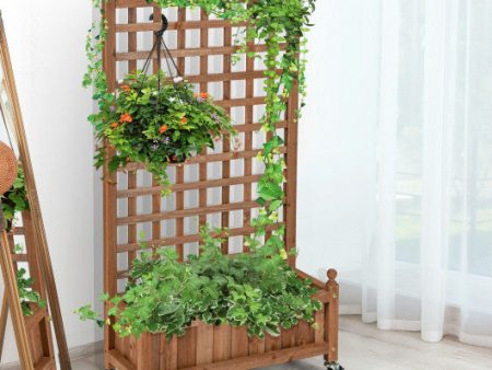 50 Inch Wood Planter Box with Trellis Mobile Raised Bed for Climbing Plant Online Sale