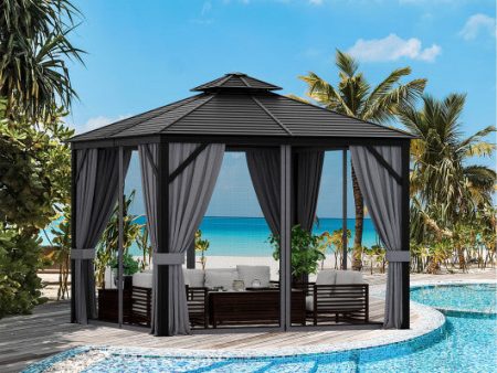 10 x 10 Feet Double-Top Hardtop Gazebo with Galvanized Steel Roof-Gray Hot on Sale