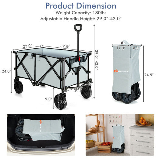 Outdoor Folding Wagon Cart with Adjustable Handle and Universal Wheels-Gray Online