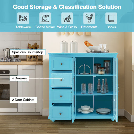 Buffet Sideboard Table Kitchen Storage Cabinet with Drawers and Doors-Blue Fashion