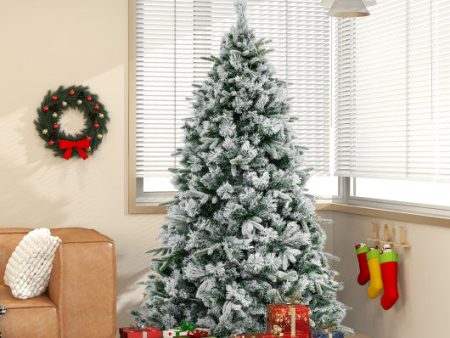 Flocked Christmas Tree with 250 Warm White LED Lights and 752 Mixed Branch Tips-6ft Online Hot Sale