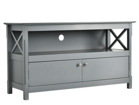 44 Inch Wooden Storage Cabinet TV Stand-Gray For Discount