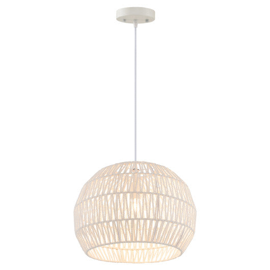 Round Farmhouse Rattan Pendant Lights with Adjustable Hanging Rope-Beige Fashion