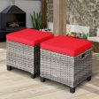 2PCS Patio Rattan Wicker Ottoman Seat with Removable Cushions-Red Hot on Sale