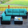 5 Pieces Cushioned Patio Rattan Furniture Set with Glass Table-Turquoise For Discount