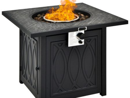 32 Inch Propane Fire Pit Table Square Tabletop with Lava Rocks Cover 50000 BTU-Black Online now