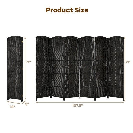 6.5Ft 6-Panel Weave Folding Fiber Room Divider Screen-Black Online Sale