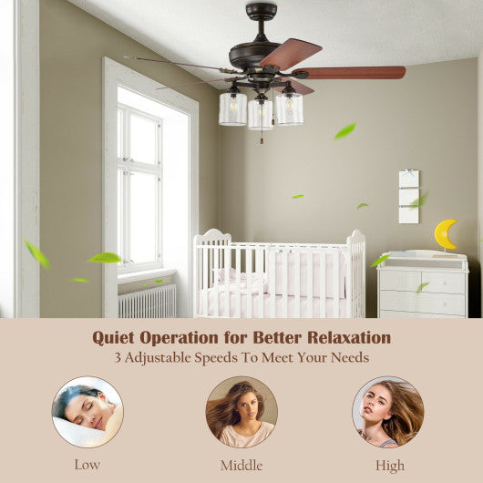 52 Inch Ceiling Fan Light with Pull Chain and 5 Bronze Finished Reversible Blades Online Hot Sale