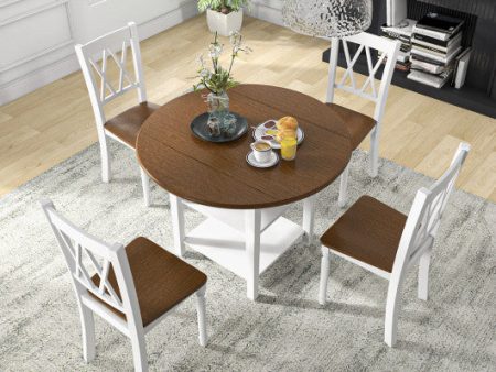 5 Piece Round Kitchen Dining Set with Drop Leaf Table Top Discount