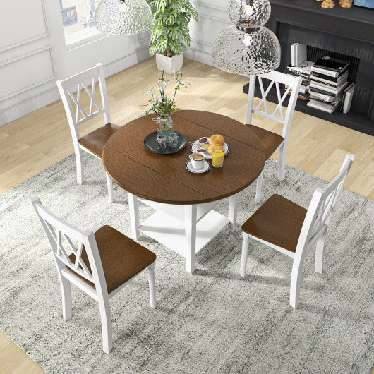 5 Piece Round Kitchen Dining Set with Drop Leaf Table Top Discount