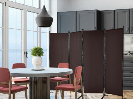 4-Panel  Room Divider with Steel Frame-Brown For Sale