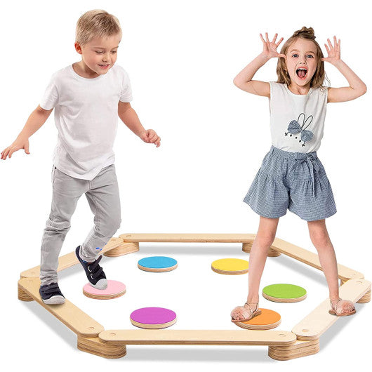 12-Piece Kids Wooden Balance Beam with Colorful Steeping Stones For Cheap