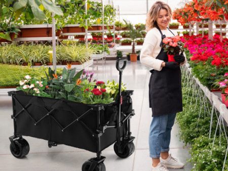 Folding Utility Garden Cart with Wide Wheels and Adjustable Handle-Black on Sale