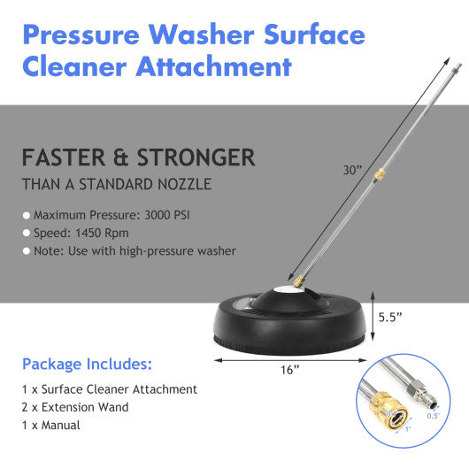 16 Inch Pressure Washer with 2 Spray Nozzles and 1 4-inch Quick-connect Extension Wands Cheap