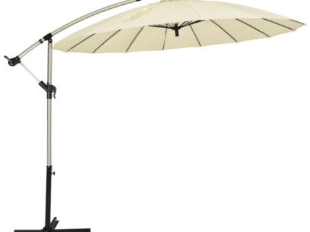 10 Feet Patio Offset Umbrella Market Hanging Umbrella for Backyard Poolside Lawn Garden-Beige For Cheap