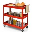 3-Tier Utility Cart Metal Mental Storage Service Trolley-Red Hot on Sale