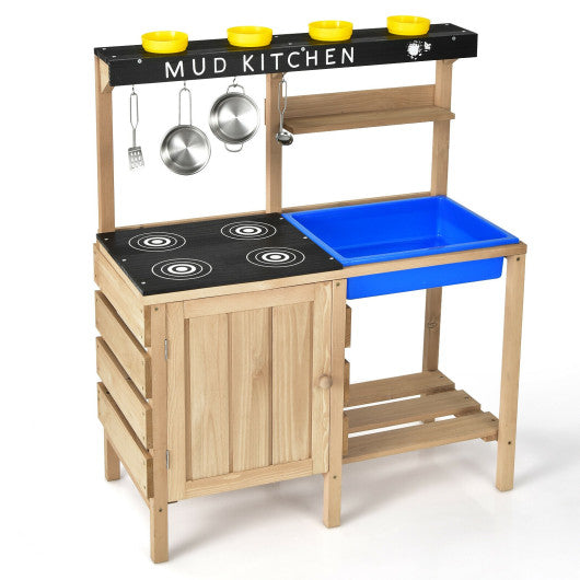 Outdoor Mud Kids Kitchen Playset Wooden Pretend Play Toy with Kitchenware Cheap