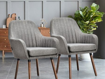 Set of 2 Fabric Upholstered Accent Chairs with Wooden Legs-Gray Online Sale