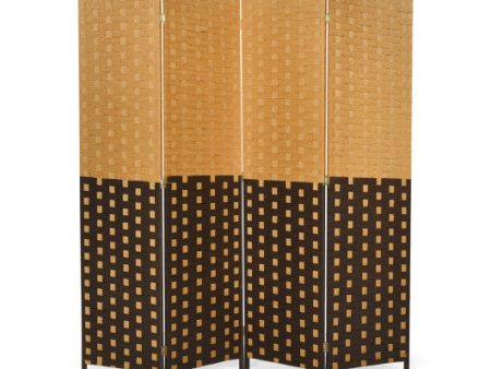 4 Panel Portable Folding Hand-Woven Wall Divider Suitable for Home Office-Brown Fashion