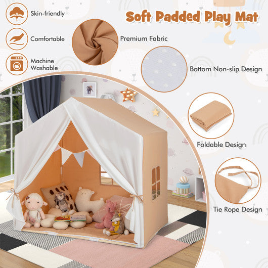 Kid s Play Tent with Washable Cotton Mat and Flag Banner-Orange Supply