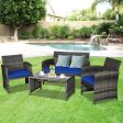 4 Pieces Patio Rattan Furniture Set with Glass Table and Loveseat-Navy Online