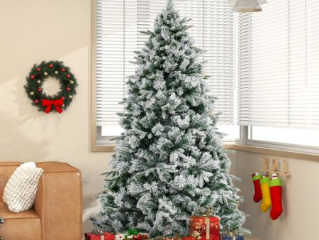 Flocked Christmas Tree with 250 Warm White LED Lights and 752 Mixed Branch Tips-7 ft on Sale