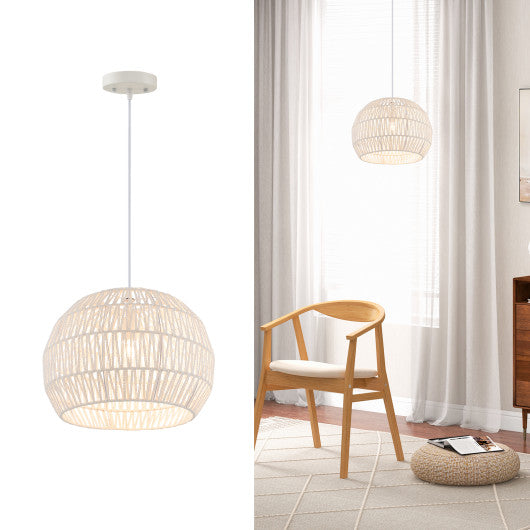 Round Farmhouse Rattan Pendant Lights with Adjustable Hanging Rope-Beige Fashion