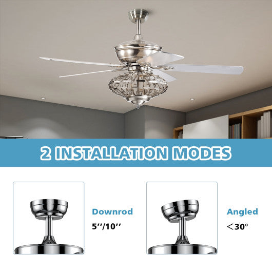 52 Inches Ceiling Fan with Wooden Blades and Remote Control-Silver Sale