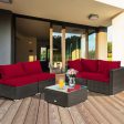 5 Pieces Cushioned Patio Rattan Furniture Set with Glass Table-Red Online Sale