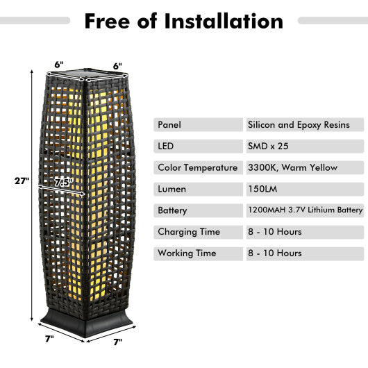 2 Pieces Solar-Powered Square Wicker Floor Lamps with Auto LED Light-Black Online now