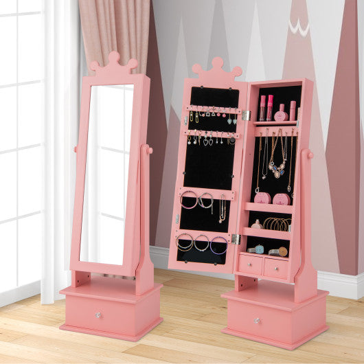 2-in-1 Kids Play Jewelry Armoire with Full Length Mirror and Drawers-Pink For Discount