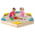 Outdoor Solid Wood Sandbox with 6 Built-in Fan-shaped Seats Online Sale