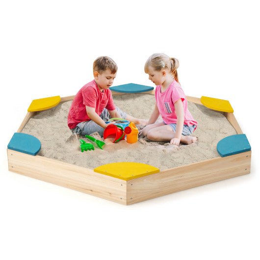 Outdoor Solid Wood Sandbox with 6 Built-in Fan-shaped Seats Online Sale