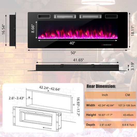 42 50 60 72 Inch Ultra-Thin Electric Fireplace with Decorative Crystals-50 inches Hot on Sale