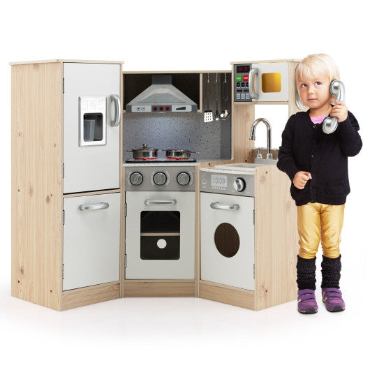 Kids Corner Wooden Kitchen Playset with Cookware Accessories Cheap