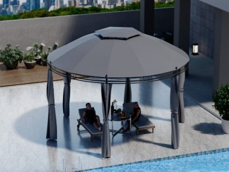 11.5 ft Outdoor Patio Round Dome Gazebo Canopy Shelter with Double Roof Steel-Gray Fashion