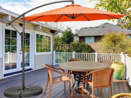 10 Feet Offset Umbrella with 8 Ribs Cantilever and Cross Base-Orange Supply