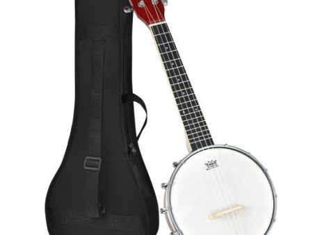 24 Inch Sonart 4-String Banjo Ukulele with Remo Drumhead and Gig Bag Hot on Sale