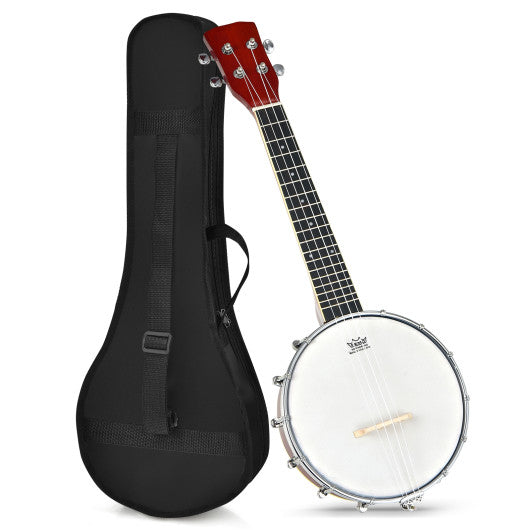 24 Inch Sonart 4-String Banjo Ukulele with Remo Drumhead and Gig Bag Hot on Sale