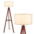 Tripod Floor Lamp Wood Standing Lamp with Flaxen Lamp Shade and E26 Lamp Base-Brown Sale