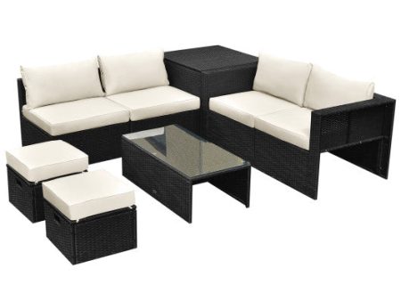 8 Pieces Patio Rattan Storage Table Furniture Set-Off White Hot on Sale