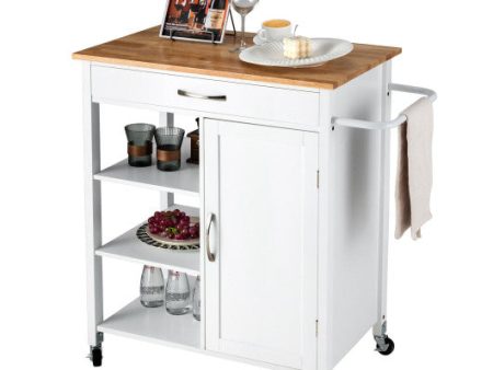 Mobile Kitchen Island Cart with Rubber Wood Top-White Online now