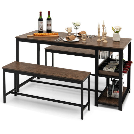 3 Pieces Dining Table Set for 4 with Wine Rack-Brown on Sale